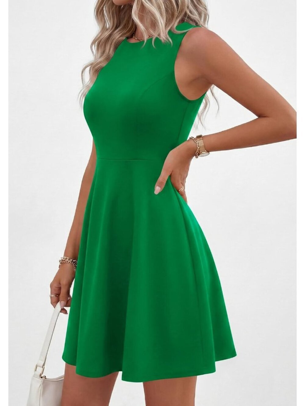 〽️Women's Green Elegant Classy Spring A Line Sleeveless Mini Short Dress - Picture 4 of 6